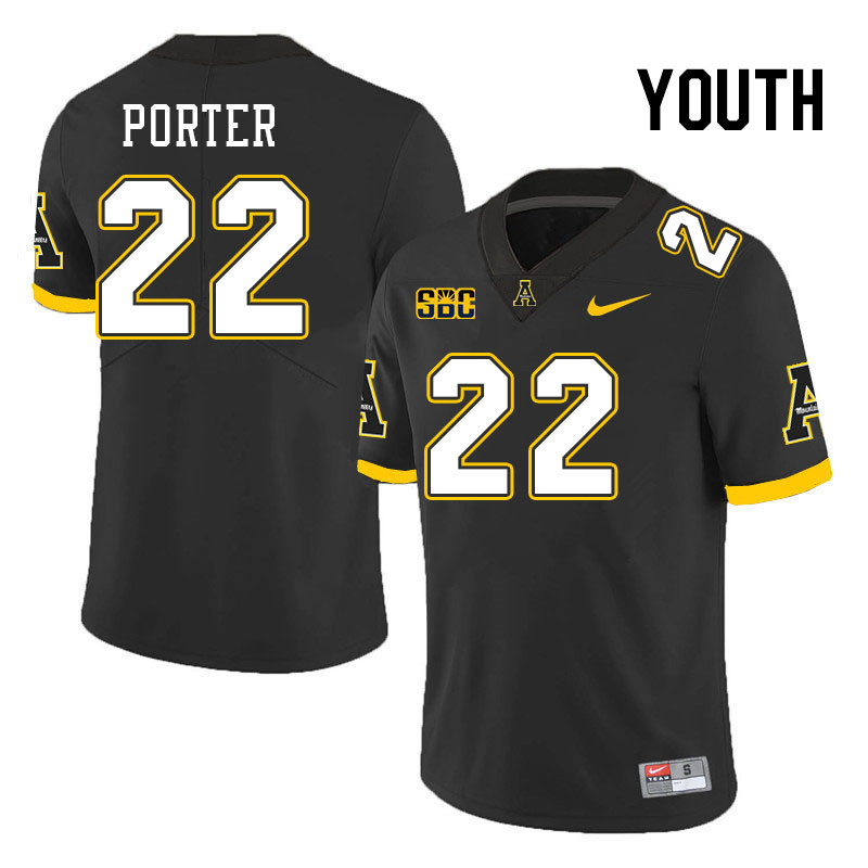 Youth #22 DJ Porter Appalachian State Mountaineers College Football Jerseys Stitched Sale-Black - Click Image to Close